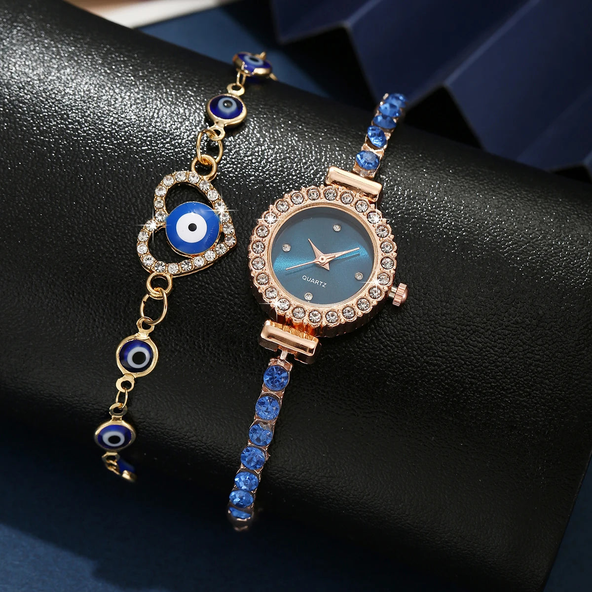 Relógio de pulso de quartzo de diamante feminino, elegante, versátil - Ganhe a pulseira de brinde