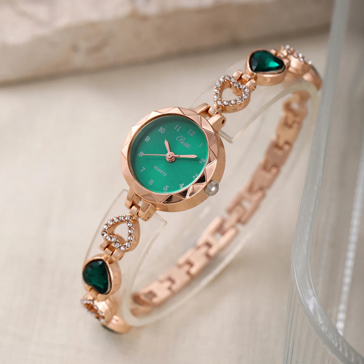 Relógio feminino com design fino e elegante, mostrador redondo pequeno, relógio de quartzo + amor joias, conjunto de 3 peças.