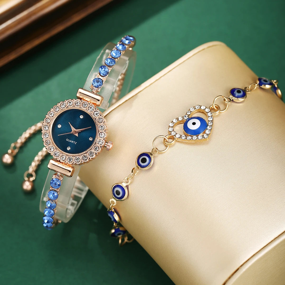 Relógio de pulso de quartzo de diamante feminino, elegante, versátil - Ganhe a pulseira de brinde