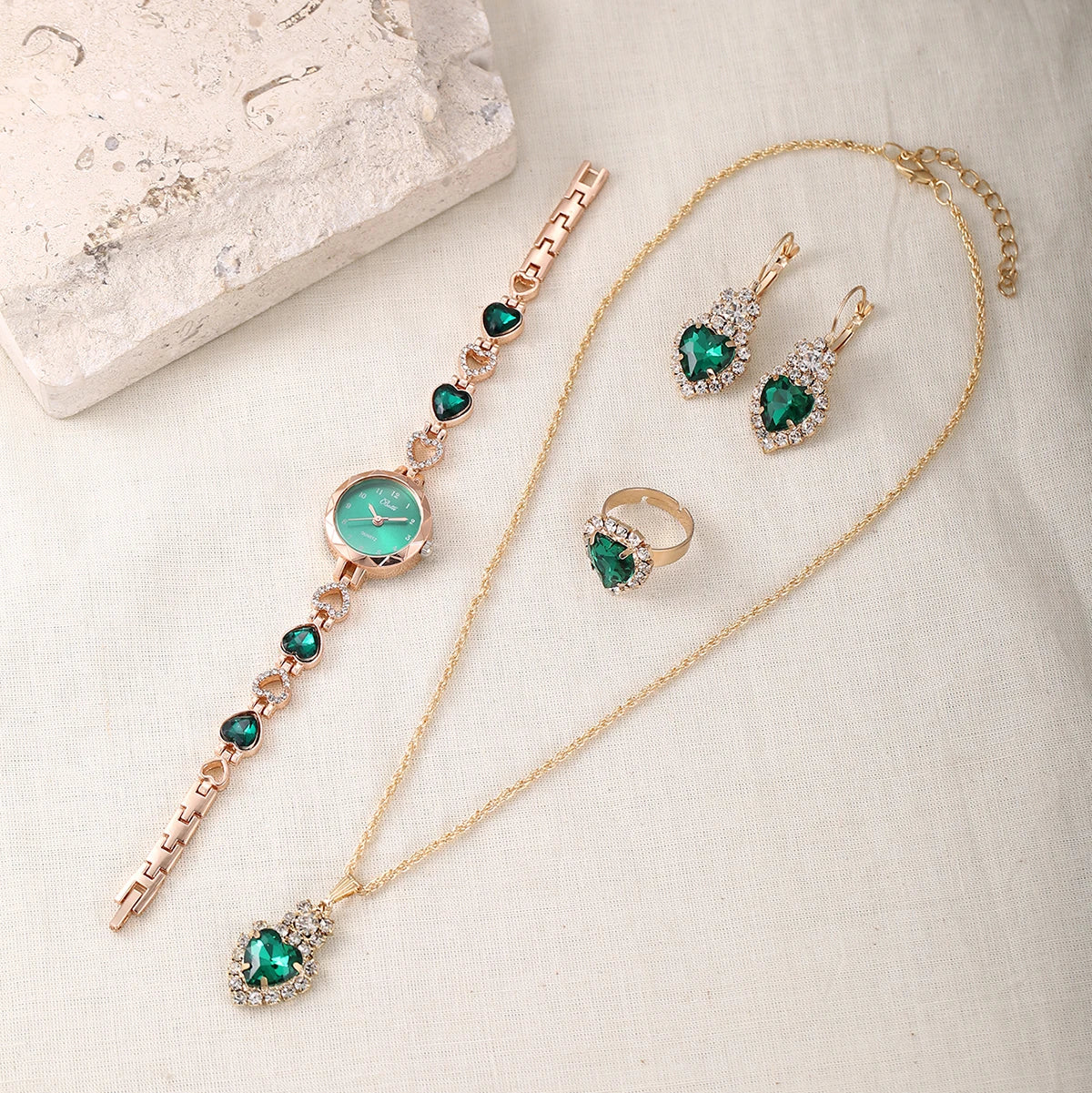 Relógio feminino com design fino e elegante, mostrador redondo pequeno, relógio de quartzo + amor joias, conjunto de 3 peças.