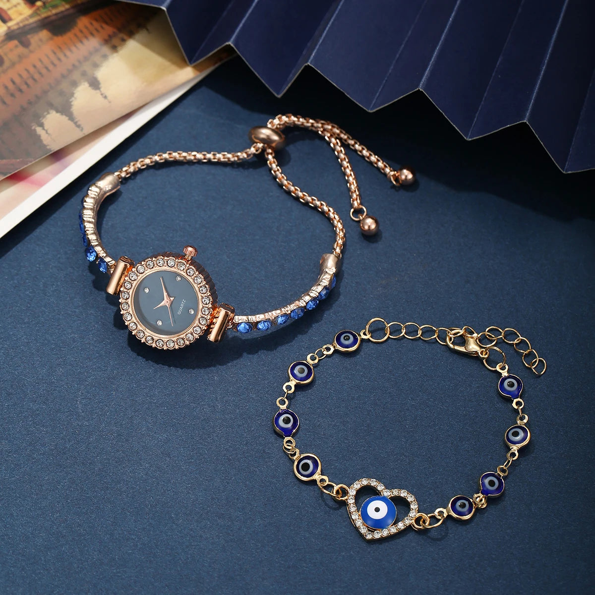 Relógio de pulso de quartzo de diamante feminino, elegante, versátil - Ganhe a pulseira de brinde