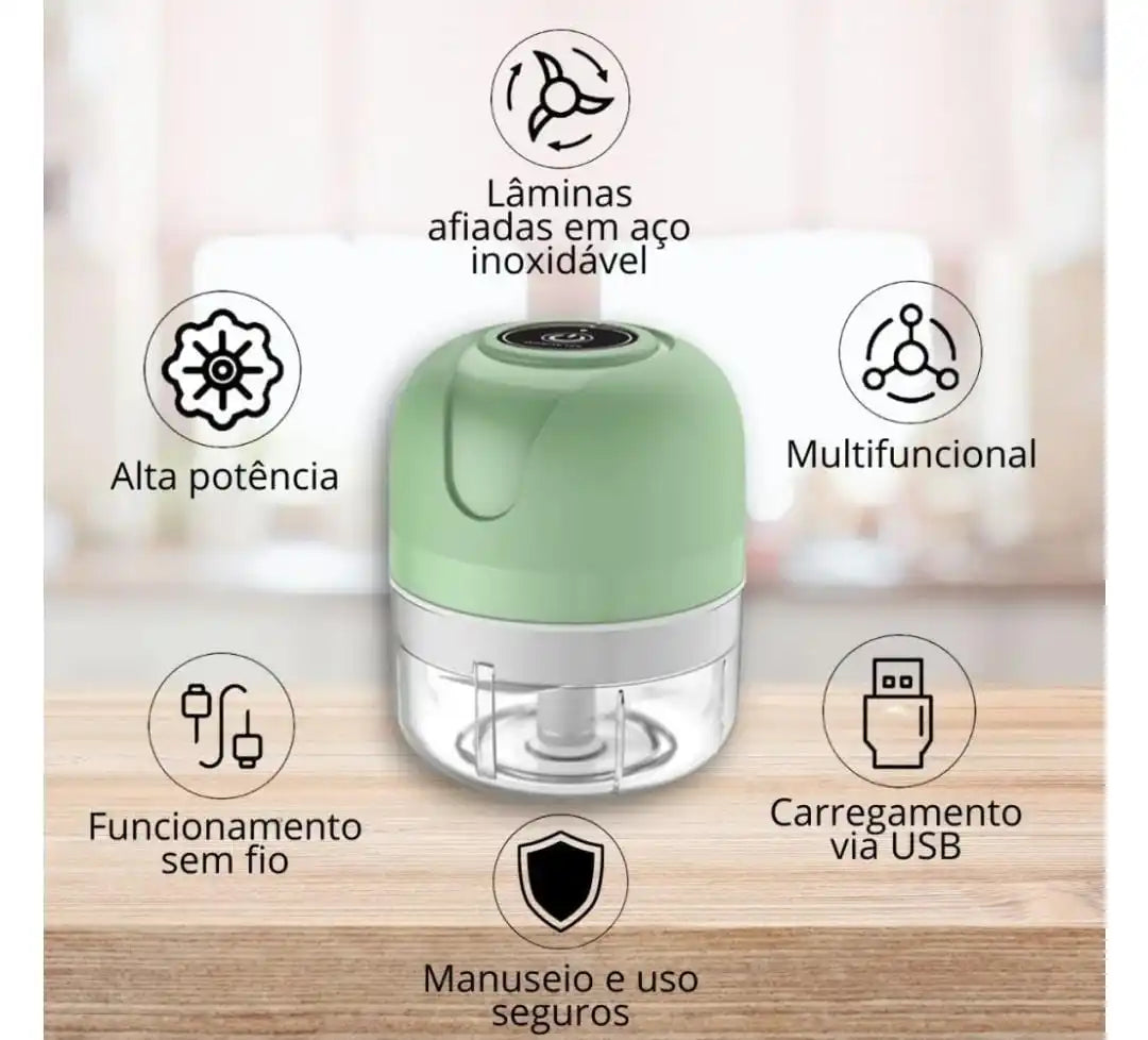 .  Recarregável USB - 250mlMini Processador Triturador Elétrico 3 Laminas
