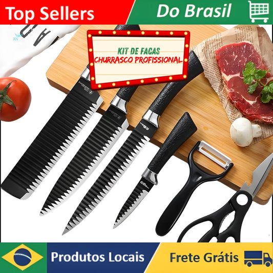 Kit de facas de churrasco profissionais pretas ou coloridas. Muito afiadas!