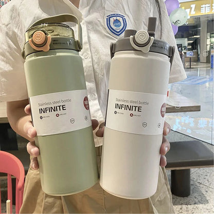 Large Capacity Thermos Bottle with Straw Stainless Steel Thermal Water Bottle Keep Cold Hot Thermos Cup Portable Vacuum Flask