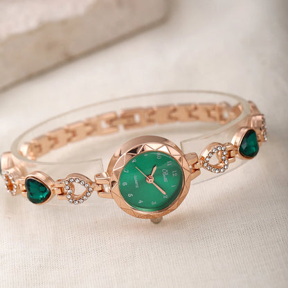 Relógio feminino com design fino e elegante, mostrador redondo pequeno, relógio de quartzo + amor joias, conjunto de 3 peças.