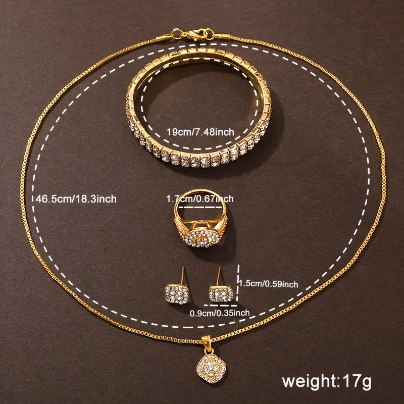 Relógio de quartzo de strass de luxo feminino, (Acessórios de brinde) conjunto de jóias de pulso analógico, presente para o dia dos namorados.