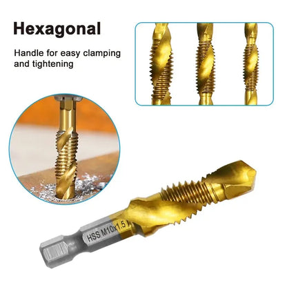 6pc High-speed Steel 4341 Titanium Plated Composite Tap Drill and Tap Integrated Machine Tap Open and Chamfer Tool Set
